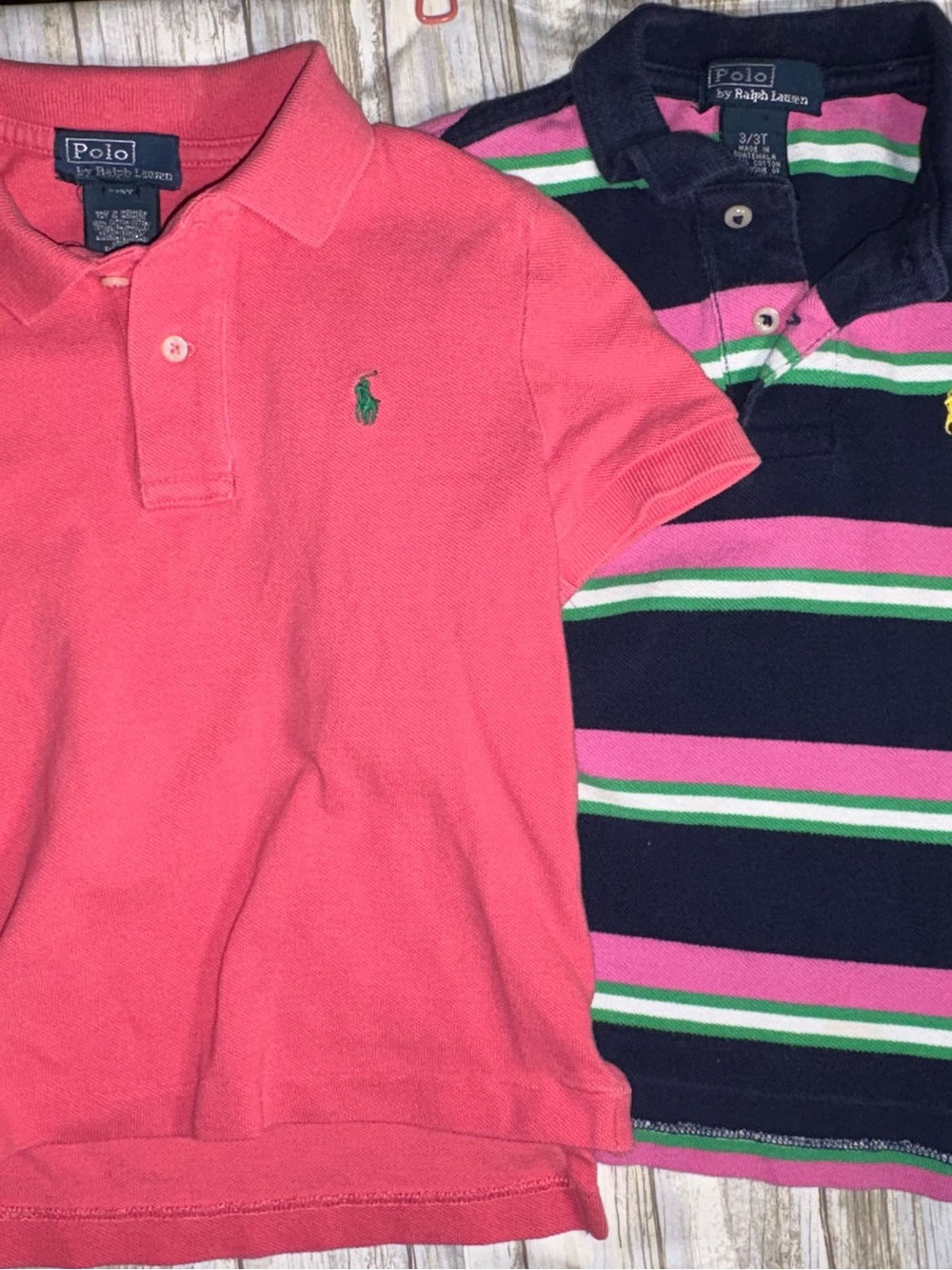 Ralph Lauren Coral Pink Polo & Navy Stripe Polo Twin Set